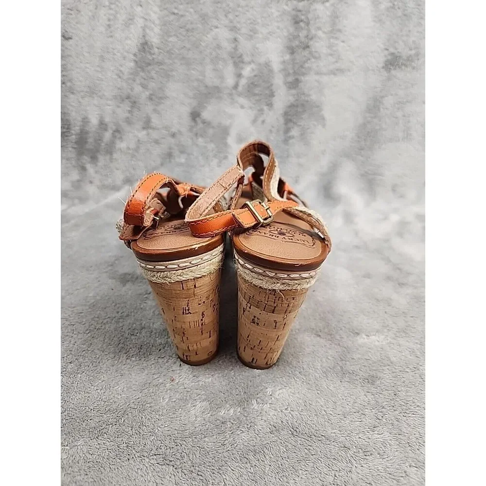 Lucky Brand High heel wedge sandals White and‎ tan strappy open toe size 8.5 - Picture 4 of 10